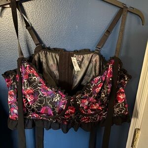Torrid Black and Pink Floral Lace Bra